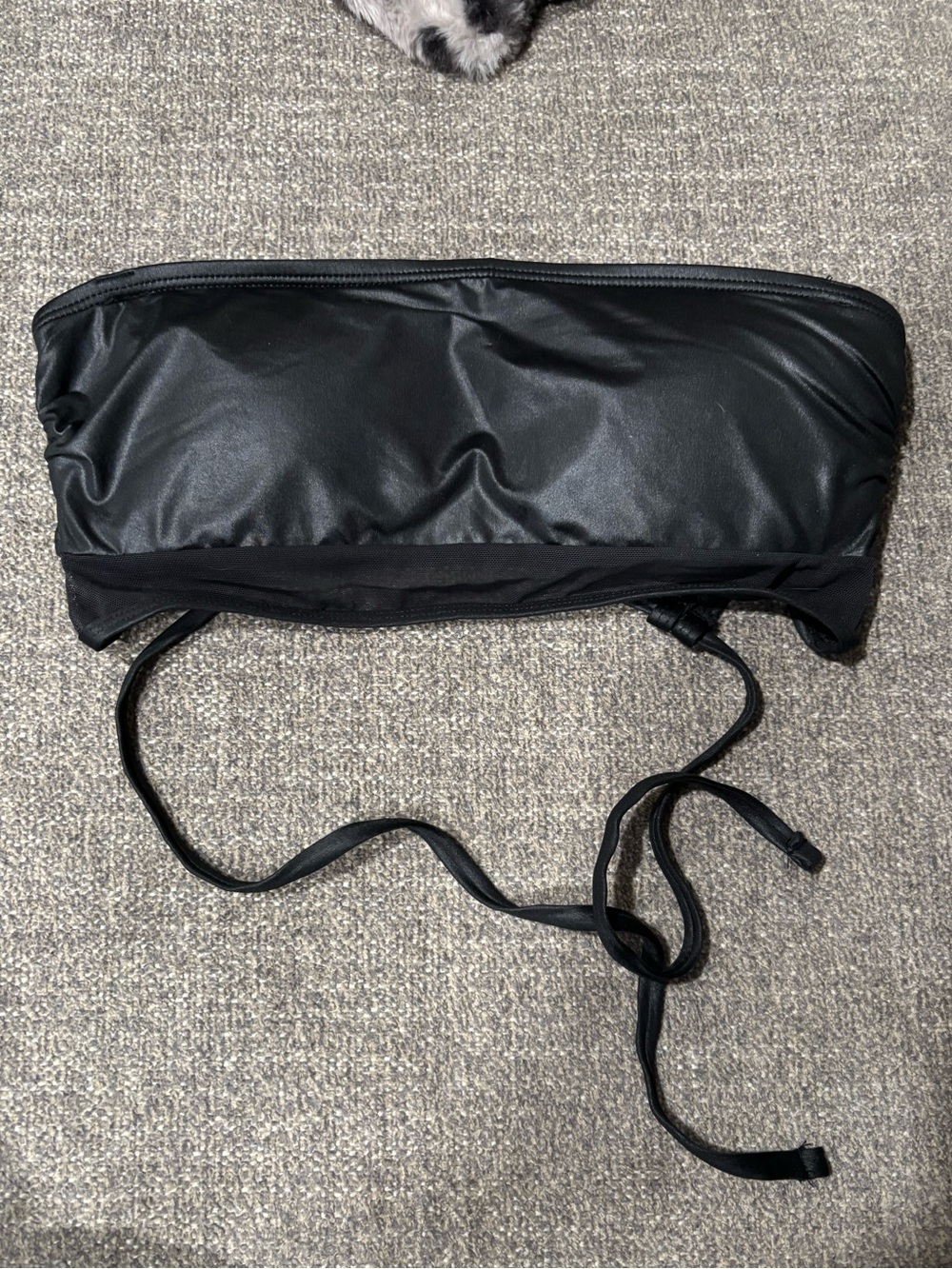 ⭐️Black Faux Leather Mesh Bandeau Bikini Top M NWOT